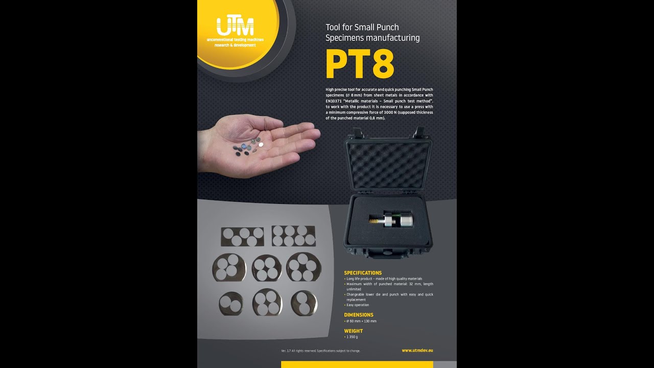 Specimen manufacturing for Small Punch Testing (SPT) using PT8