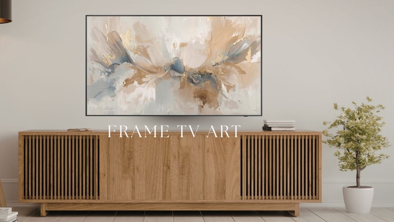 4K Frame TV Art (2 Hours) | Soft Beige & Blue Foral Wall Art | Modern Interiors | No Music