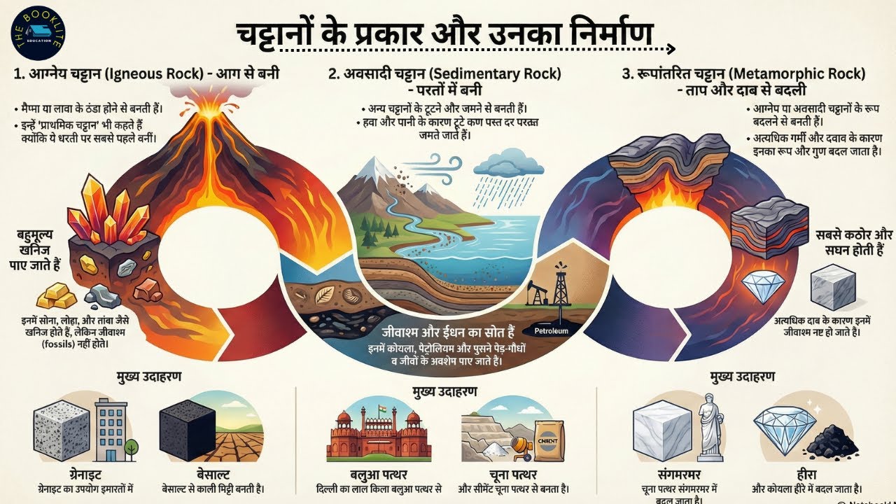 चट्टानों के प्रकार और उनके निर्माण की प्रक्रिया ⛰️ | Types  of rocks and their formation | #rocks 🌋🗻