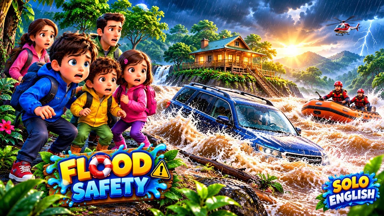 FLOOD SAFETY! Family Trapped in a Jungle Flood | 3D Animated Kids Adventure