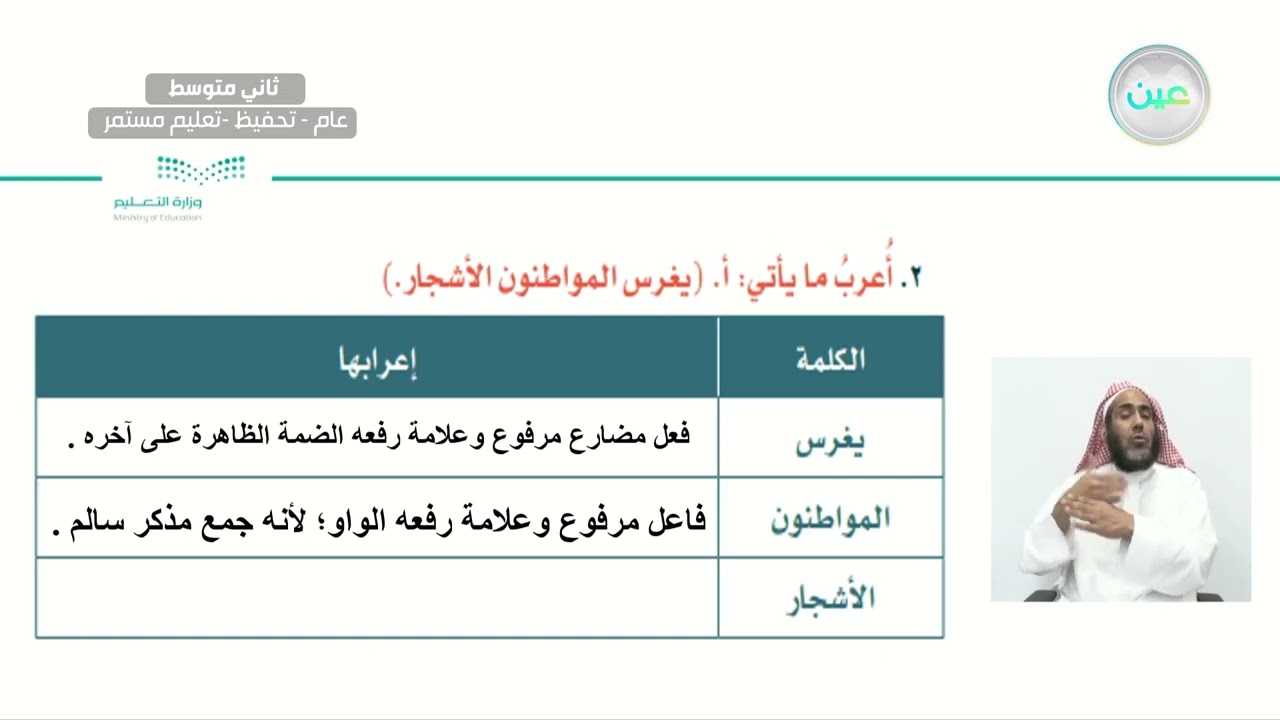 الوظيفة النحوية الفاعل - اللغة العربية - ثاني متوسط