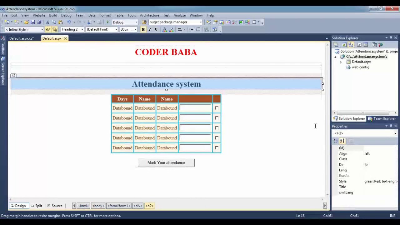 Attendance System in ASP.NET web form | coderbaba | Dotnet programming | 2022