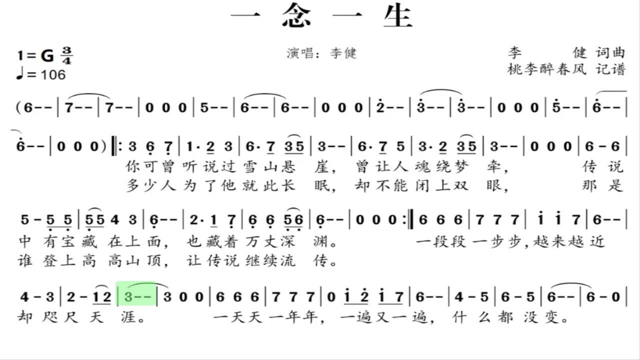 一念一生 G调伴奏 (加小节指示，供参考）One thought for a lifetime - instrumental in G with measure marks