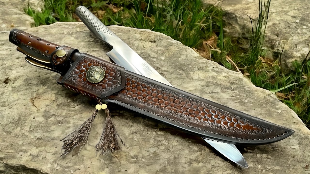 making a leather sheaths - full process - leather craft - chef's knife