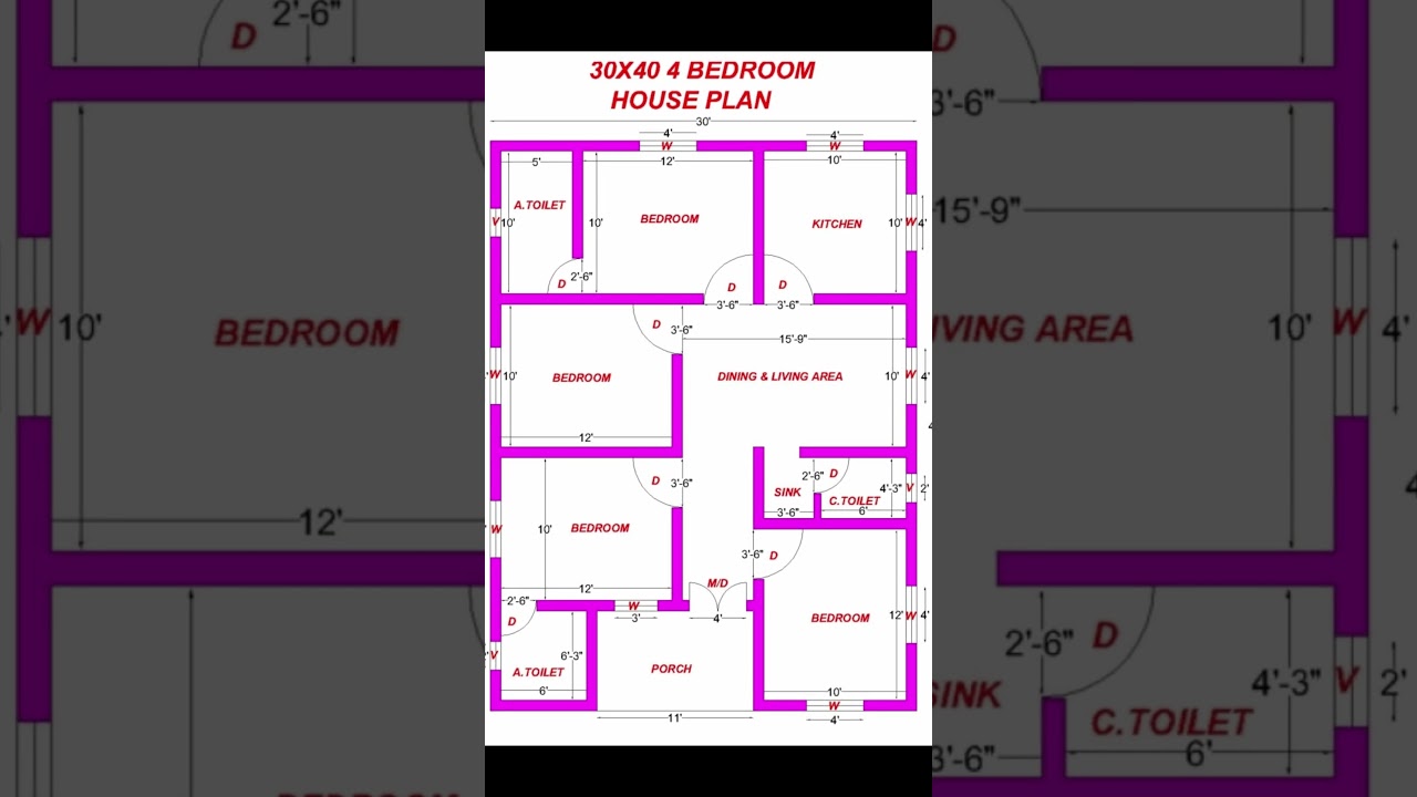 Small 4 Bedroom House Plans | Simple 4 BHK Home Design | 30x40 House Design | 4 Bedroom Budget Plan