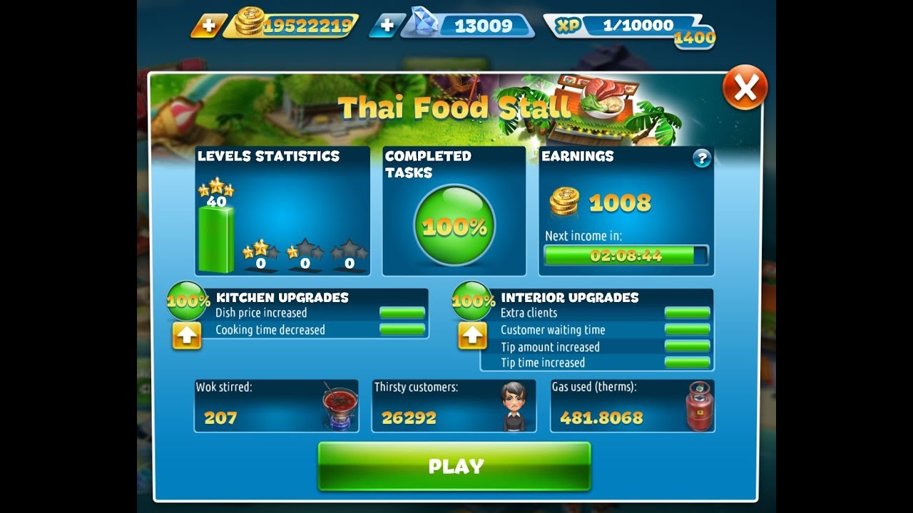 Cooking Fever-Thai Food Stall Level 1-40(3 Stars)