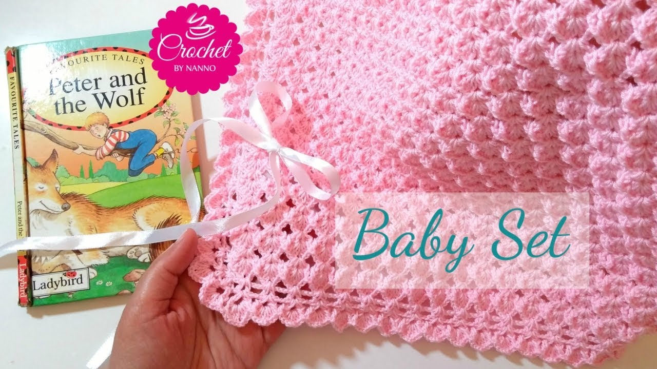 HOW TO CROCHET A BABY BLANKET #1 FAST & EASY BABY SET ☕ Written Pattern & The Yarn  Available Below