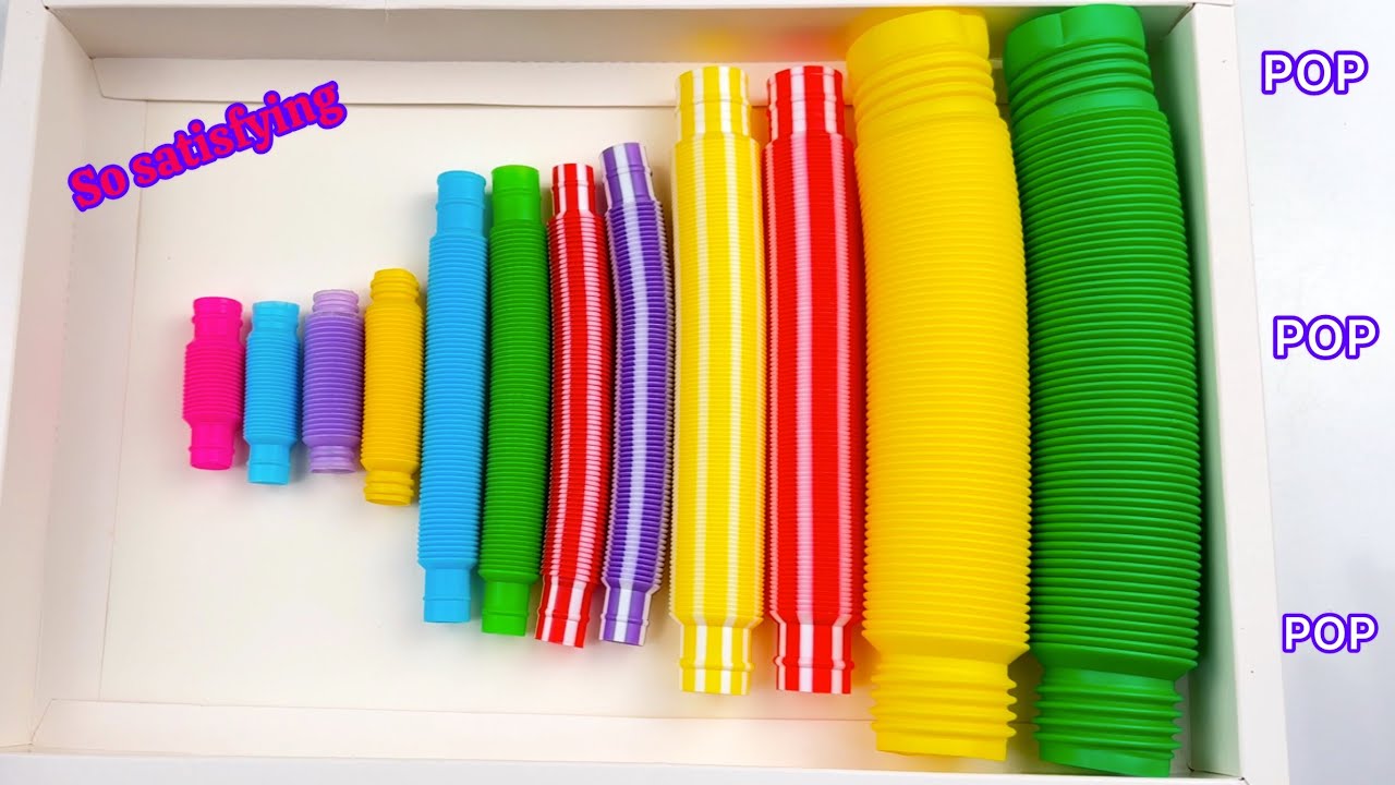 Rainbow Pop Tube Satisfying Video with MINI to BIG Pop Tubes | ASMR Fidget Toys