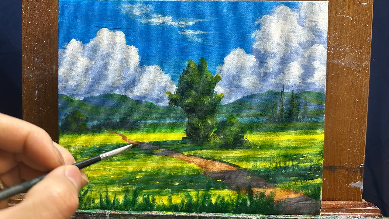 Acrylics landscape relaxing painting video, sunlight #painting #art #landscapeart 