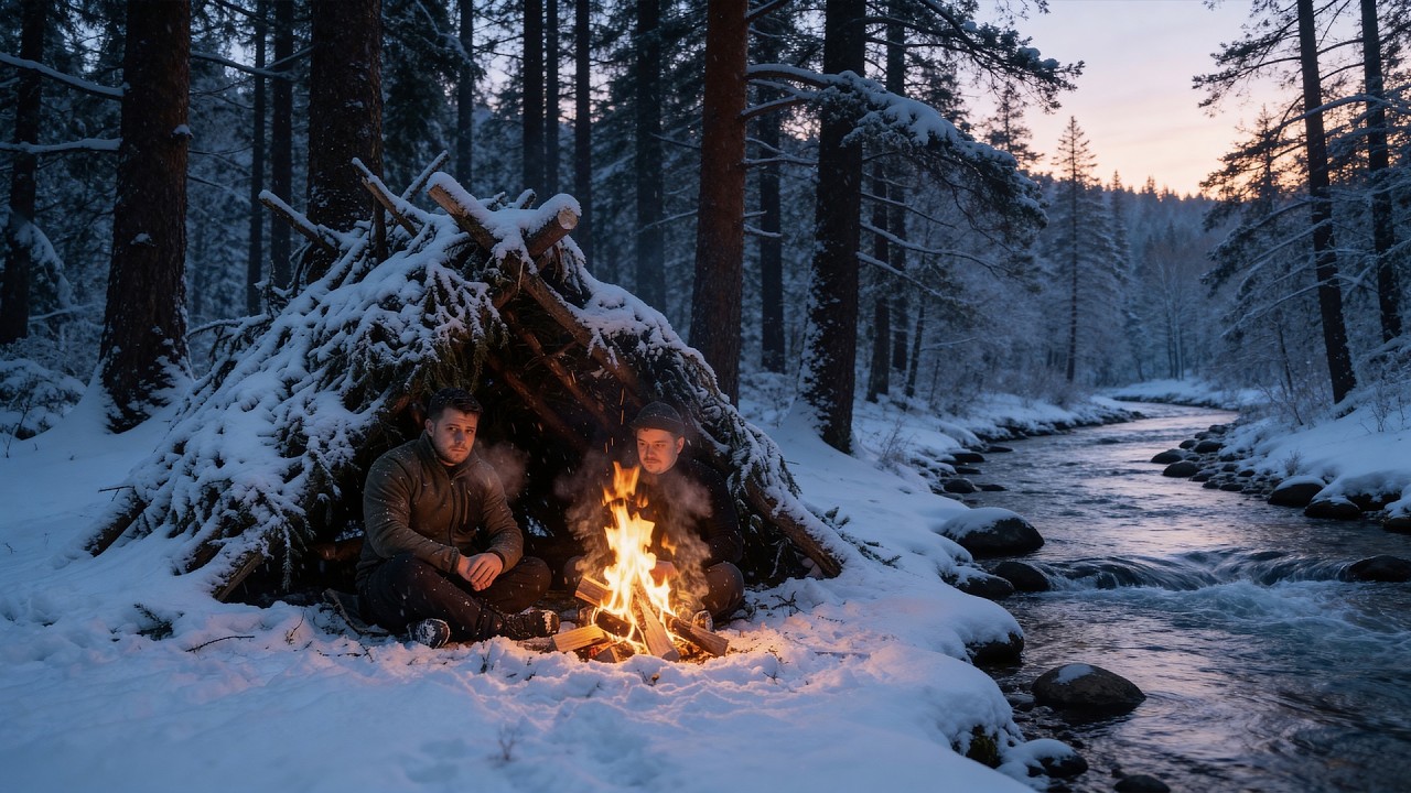 Surviving a Freezing Winter Night in a Bushcraft Shelter
