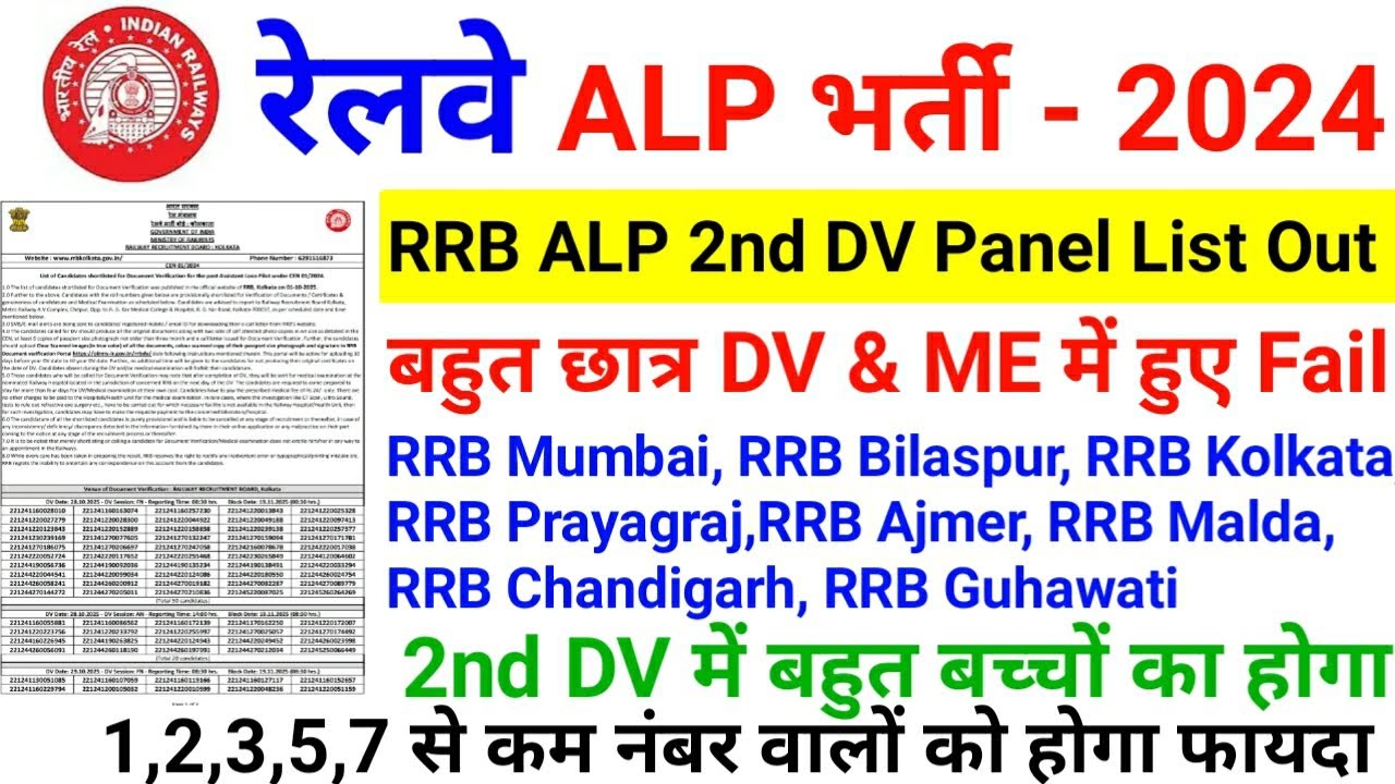 RRB ALP 2nd DV Panel List out, RRB ALP DV Review, RRB ALP DV, RRB ALP Final Cutoff 2024, RRB ALP,🔥🔥