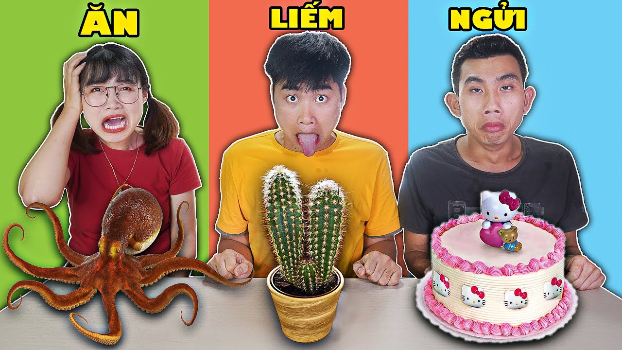 Gấu Đỏ TV - Thử Thách Đồ Ăn CẮN, LIẾM Hoặc Ngửi Kinh Dị - Ai Sẽ Phải Ăn Bạch Tuộc Sống Cùng Hà Sam