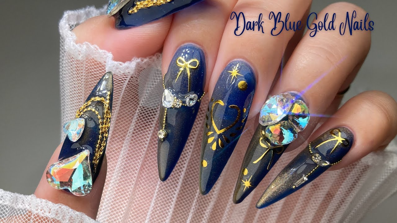 Gorgeous Dark Blue Gold Nails ✨| BORN PRETTY | Korean Nails | Self Nail | Nail Art | ASMR