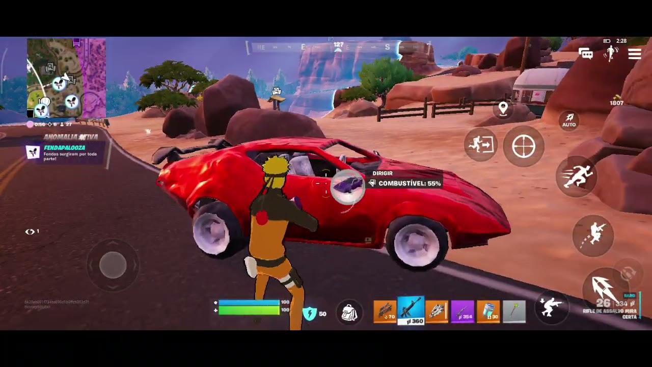Naruto amassando todos no Fortnite Mobile.