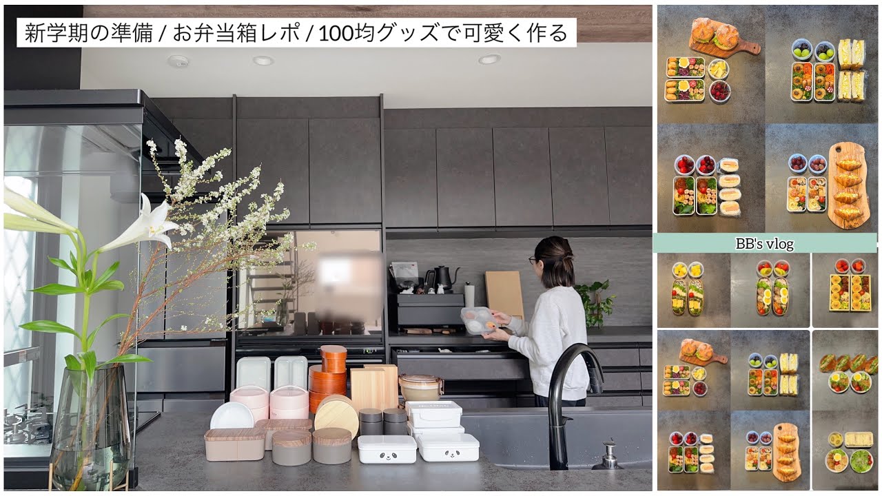 【vlog】新学期🌸お弁当箱レポ👩&zwj;🍳100均グッズで可愛く作る✨2日分のお弁当🍱