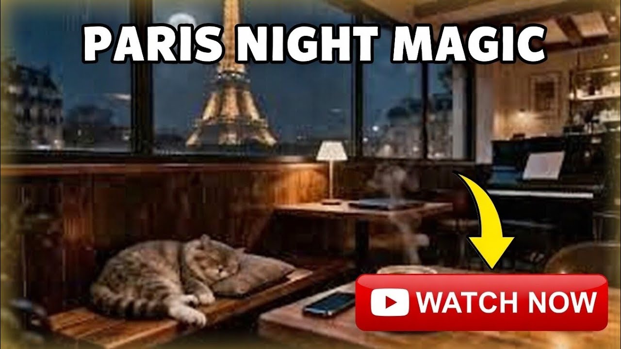 Rainy Paris Café Ambience with Cat and Soft Background Jazz