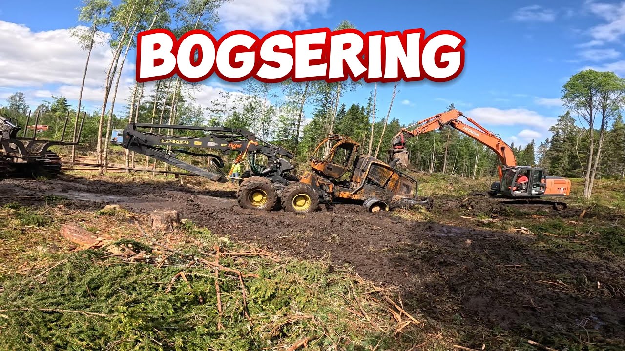 Bogsering av skördaren efter branden!