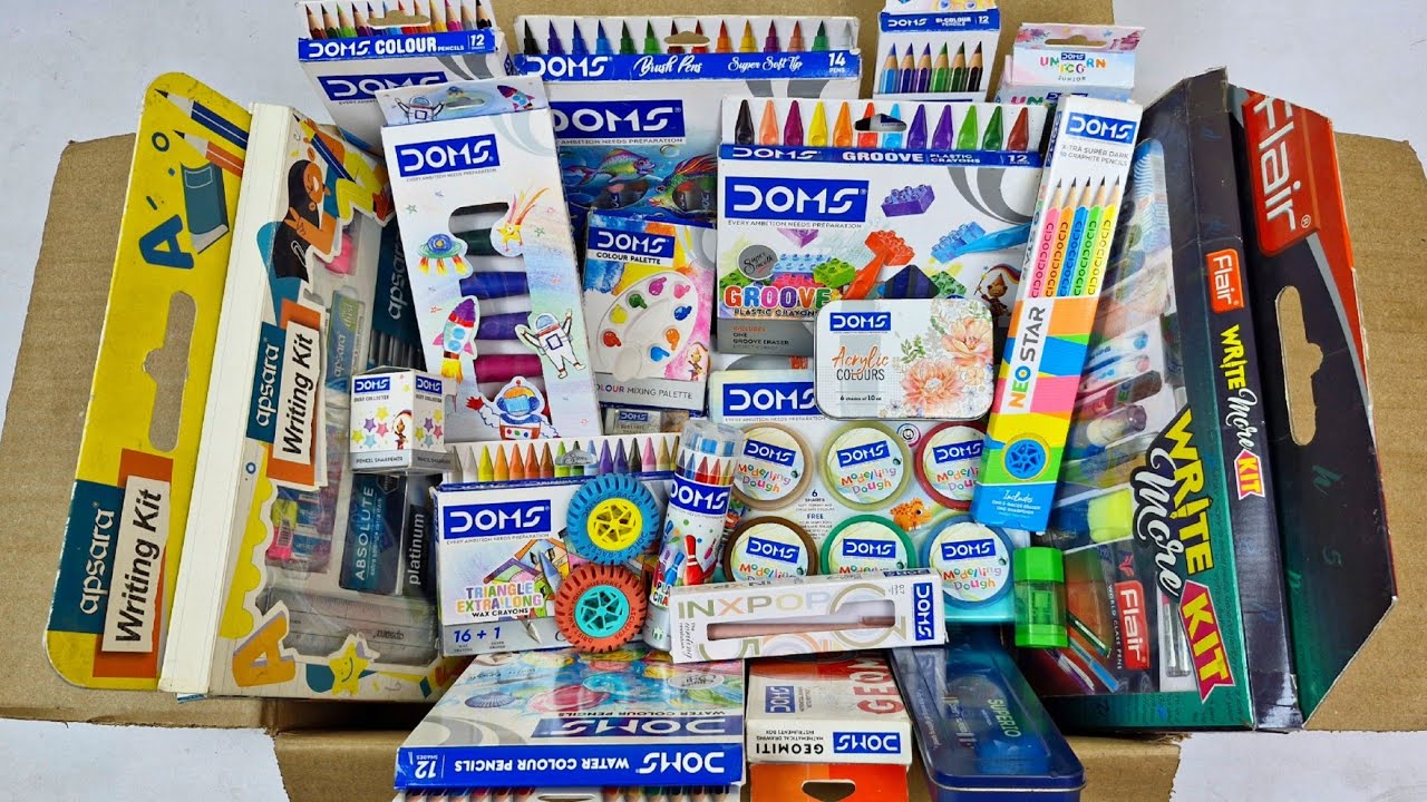 DOMS Stationery Collection🩵Apsara kit, FLAIR Kit, Geometry, Crayons, Sharpener, Eraser, Brush Pens 