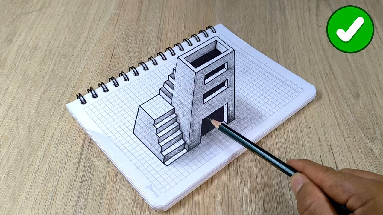 Con este TRUCO Dibujar en 3D es mas Facil 🔥 Dibujar una Torre y Escaleras para Principiantes