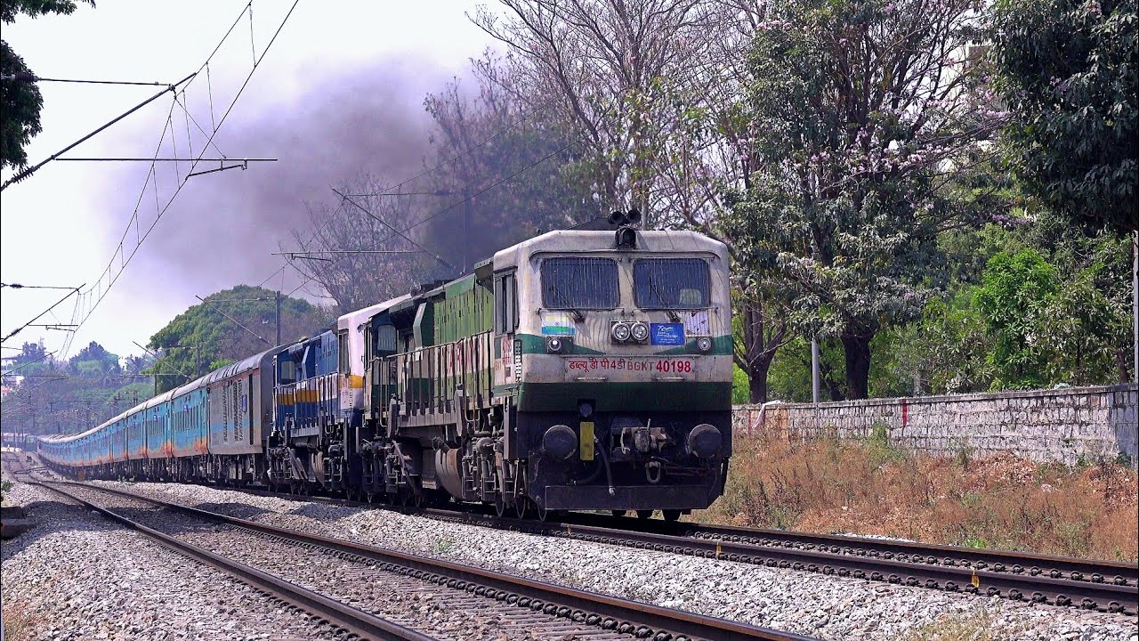 [4-in-1] ACCELERATING DIESEL & ELETRIC TRAINS CLIMBING ALONG GRADIENT AT BENGALURU URBAN: PART - 99C