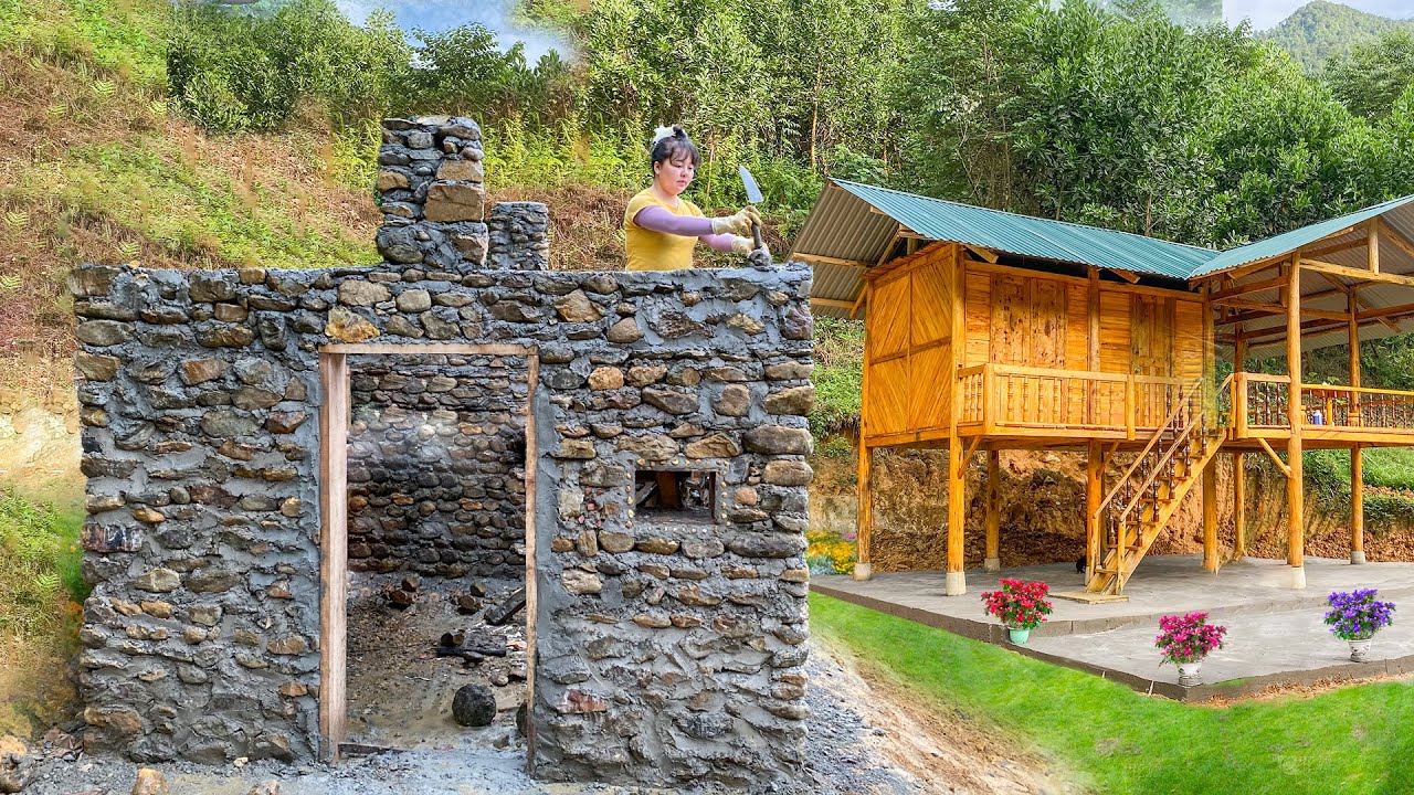 TIMELAPSE in 60 minute: 35 days build a kitchen with many stone -- from start to finish