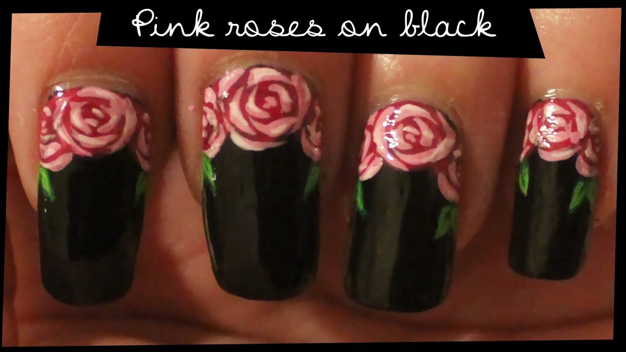 Pink Roses on Black Nail Art Tutorial // Romantic Nail Art at Home