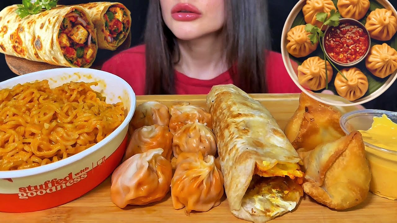 ASMR MOMO / DUMPLINGS, SPICY NOODLES, CHICKEN SANDWICH, SAMOSA MUKBANG | EATING SOUNDS
