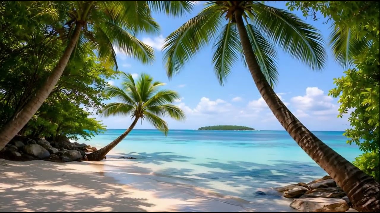 Tropical Beach with Palm Trees 8 Hours of Ocean Waves | 4K Relaxation