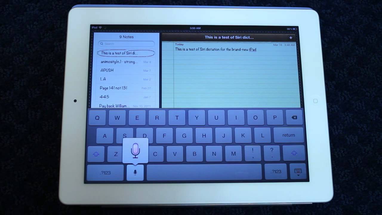 Siri Dictation on New iPad 3 (2012)