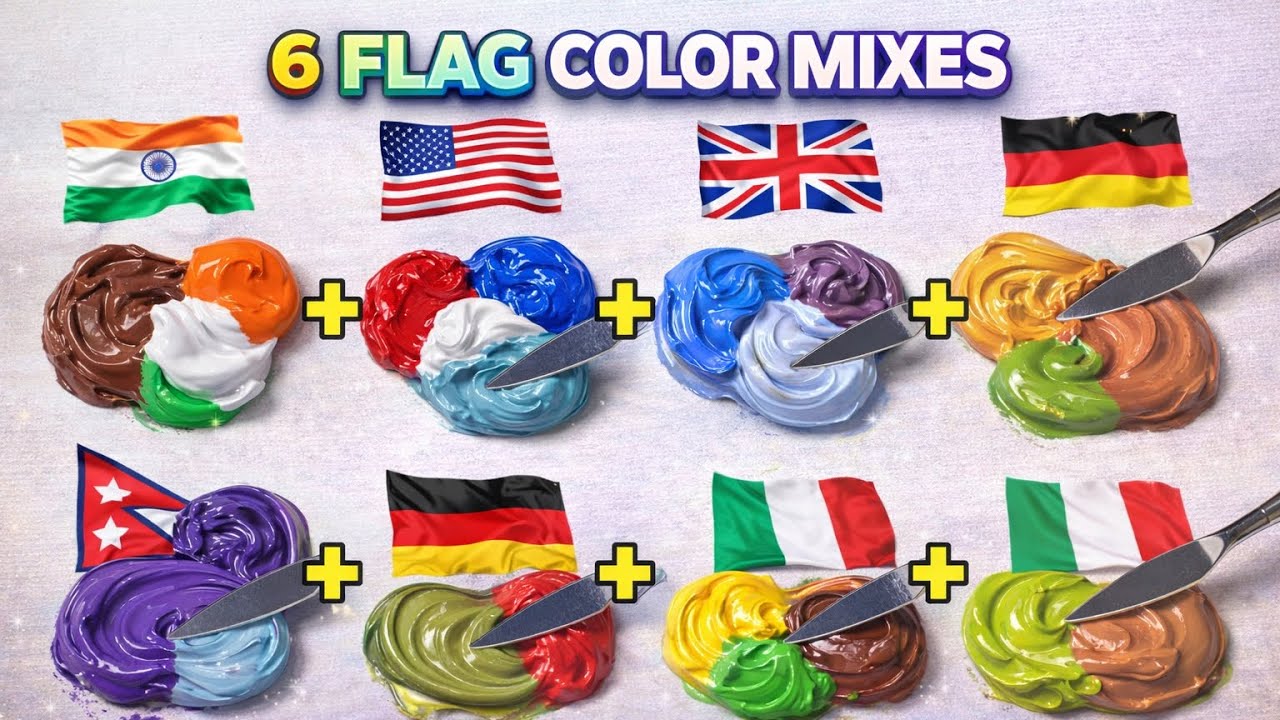 Mixing 6 National Flags Colors – Most Satisfying Results 😍🎨