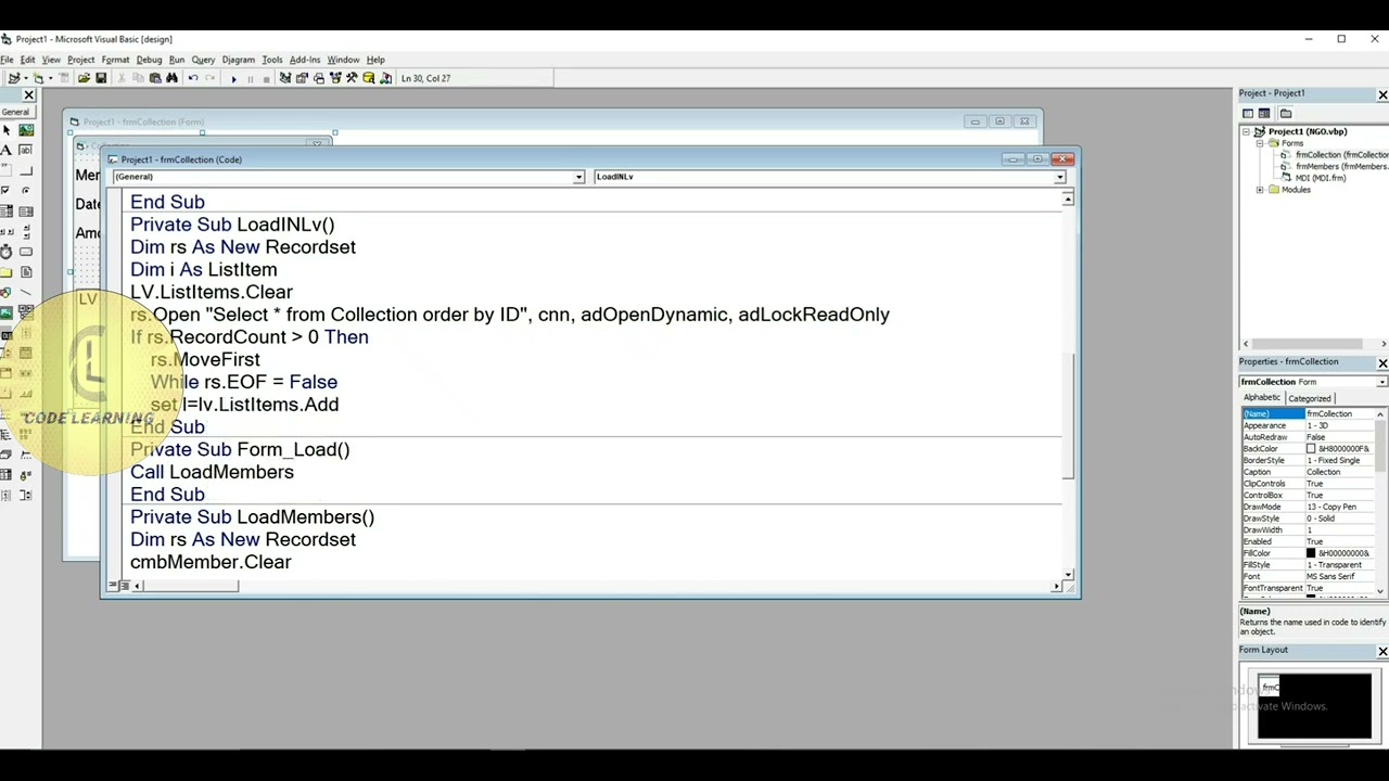 Vb6.0 | NGO Project 'frmCollection - load data inListView' | CodeLearning