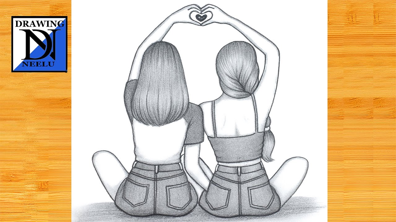 How to Draw a Friendship Girl Making Heart || Pencil sketch for beginner || Girl drawing || Drawing