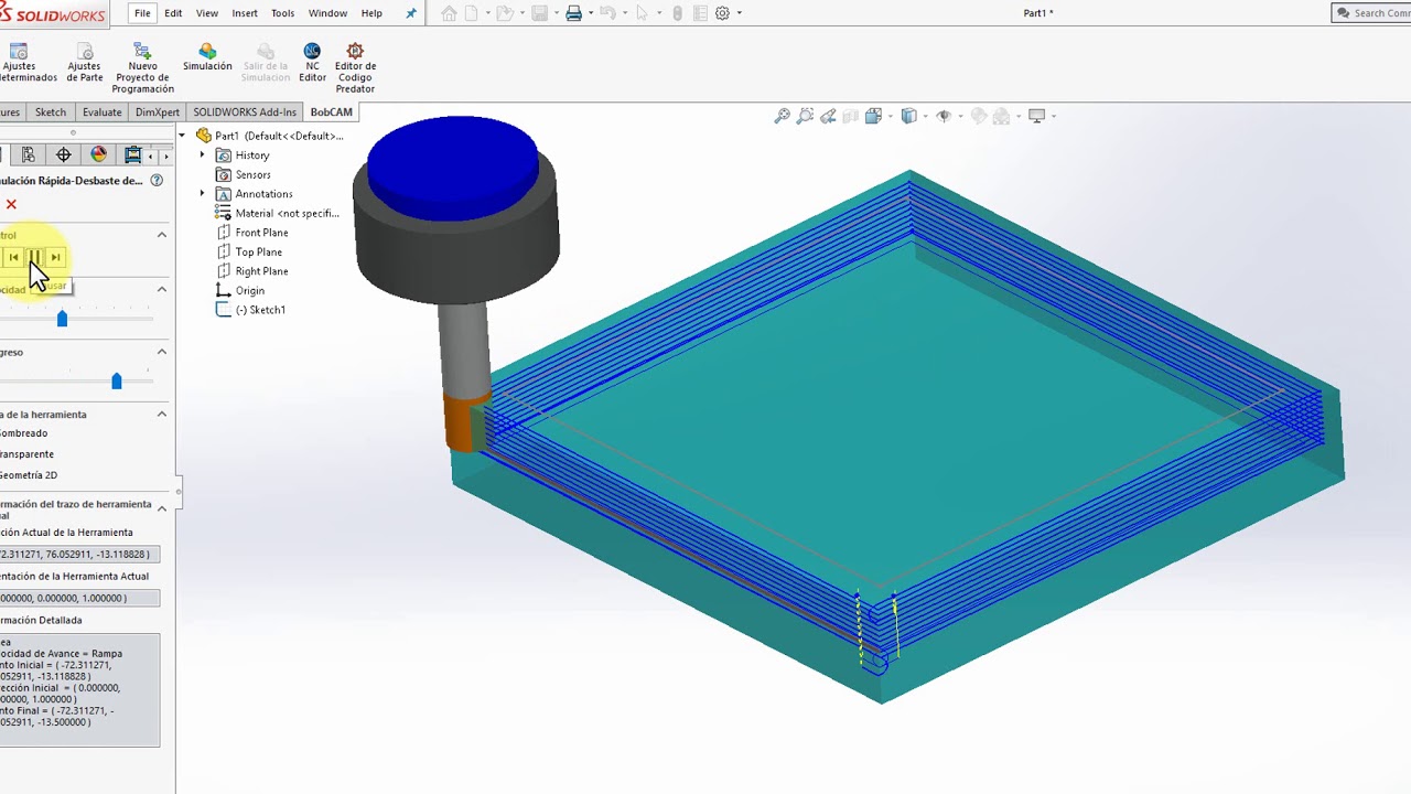 Ejercicio de Programacion 1 BobCAM para SolidWorks Rectangulo