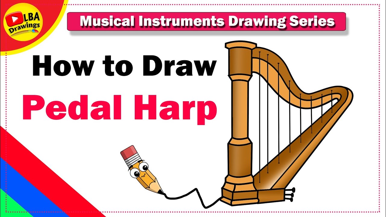 Pedal Harp Drawing | Musical Instrument Drawing Series