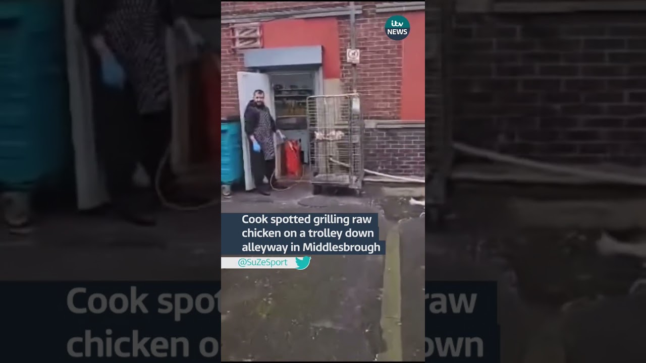 Cook spotted grilling raw chicken on a trolley down alleyway in Middlesbrough #chicken