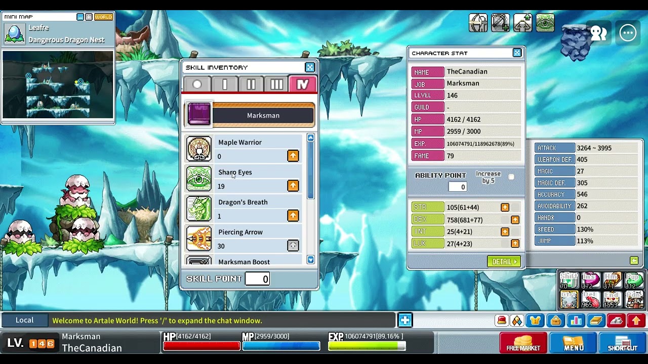 Maplestory Artale - Level 146 Marksman Gear + Skill Build