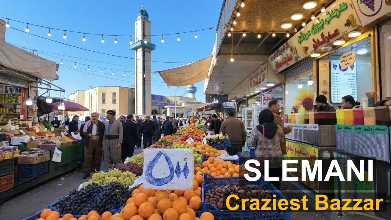 CRAZIEST Bazaar in Slemani | Colorful Fruits & Vegetables Market Walking tour 