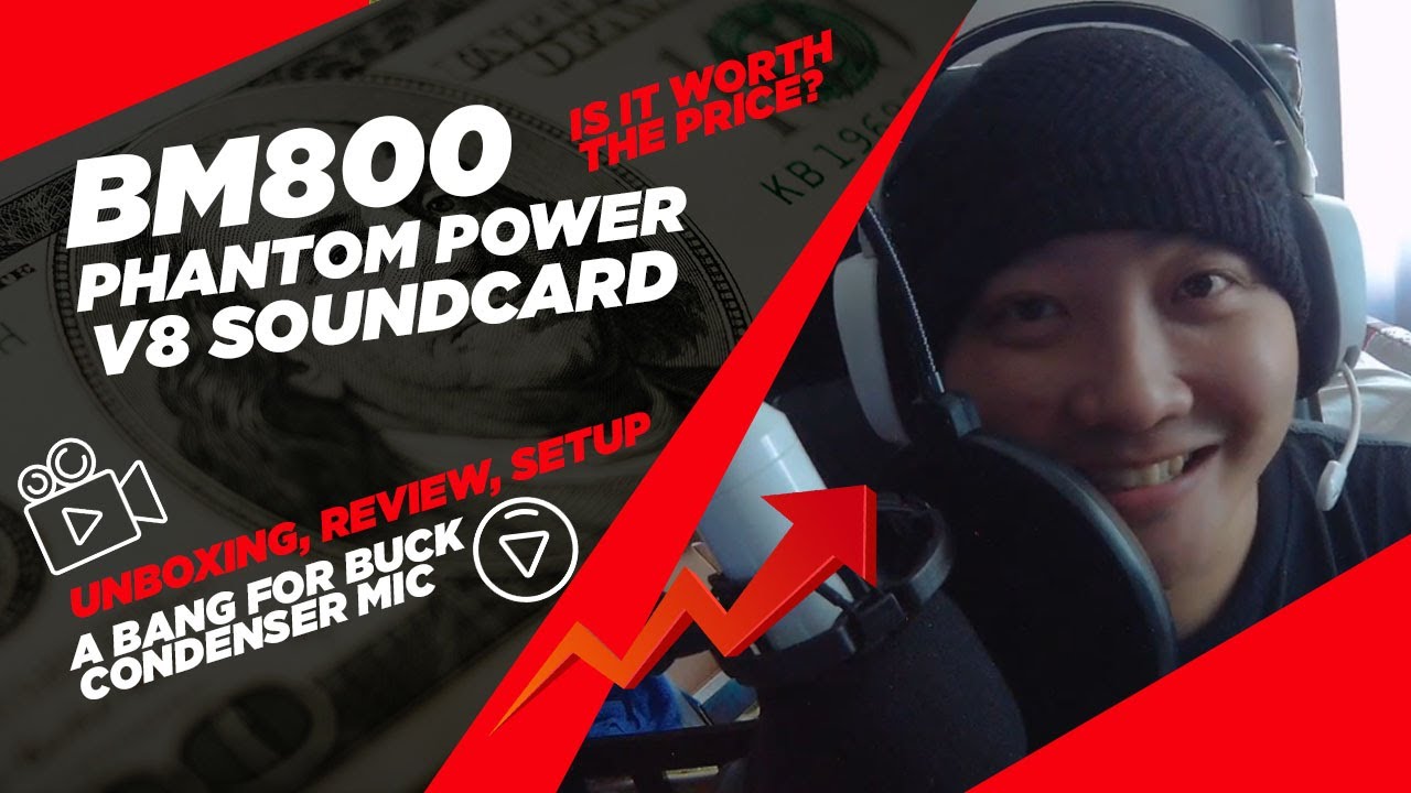 Unboxing ,  Review and setup of BM800+V8 Sound Sound Card and Phantom Power