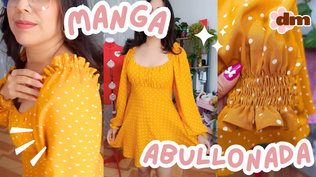 Cómo coser la Manga con elástico y volado en la copa, puño con elástico y como unirla a un Vestido