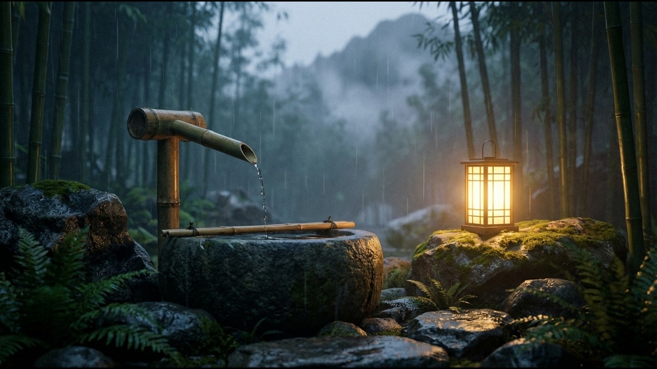 Calm Night Music 💤 Piano, Bamboo Water & Lantern Glow