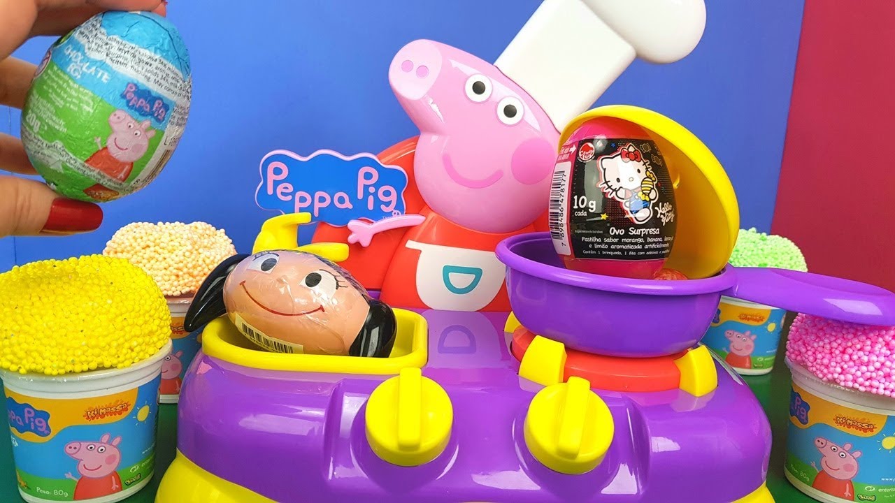 Tia Fla e Produção Na Cozinha Da Peppa Pig Com Surpresas Toy Cake