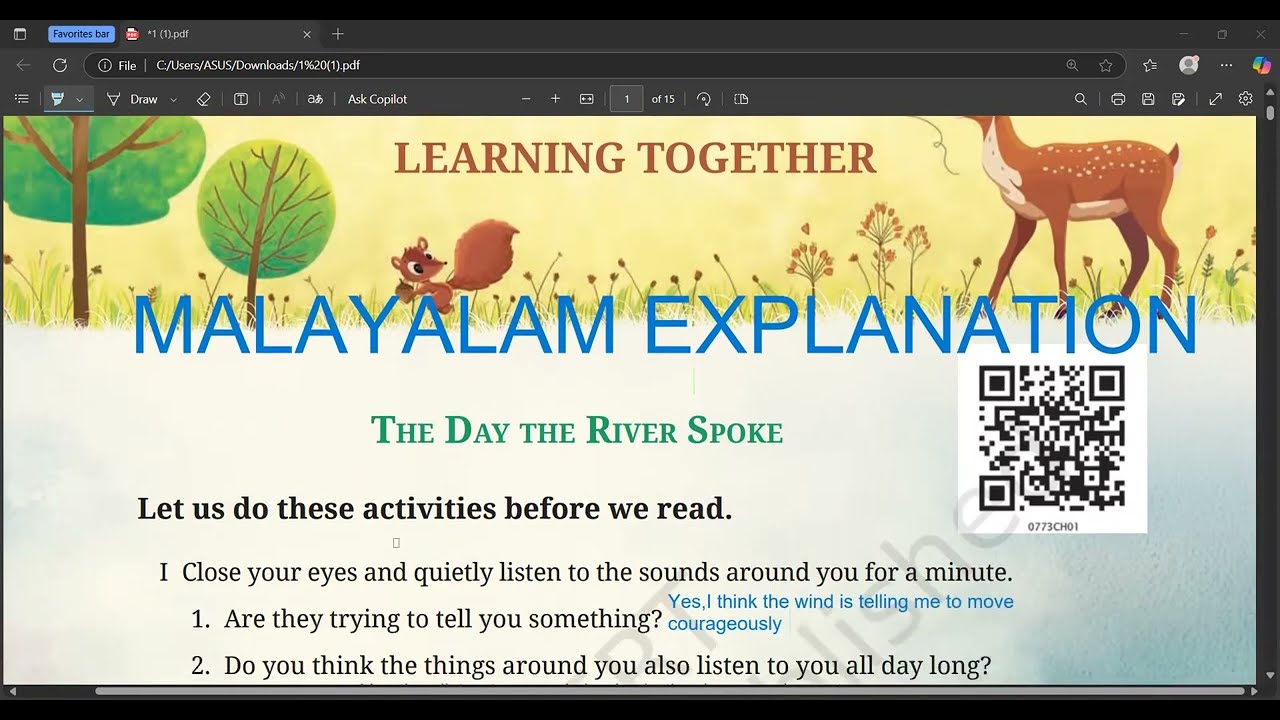 NCERT CLASS 7 POORVI CHAPTER 1 THE DAY THE RIVER SPOKE MALAYALAM EXPLANATION