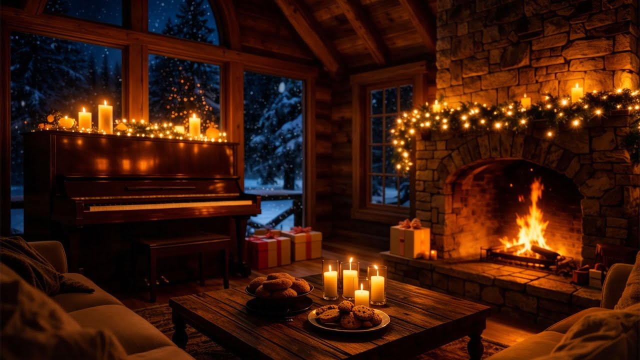 Fireplace Ambience for Sleep | Warm Crackling Fire & Soft Piano