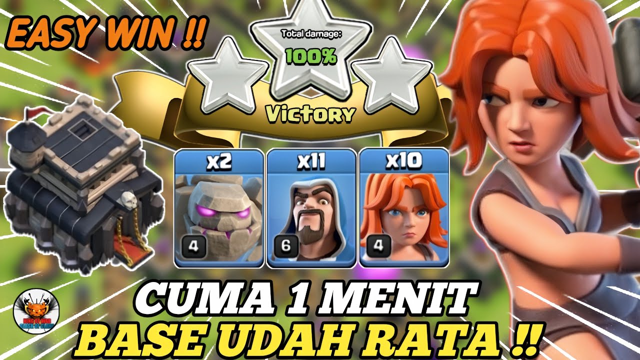 COMBO SIMPEL!! 1x GESEK BASE AUTO REMUK!! TH 9 GOWIVA (GOLEM+WIZARD+VALKYRIE)||Clash Of Clans