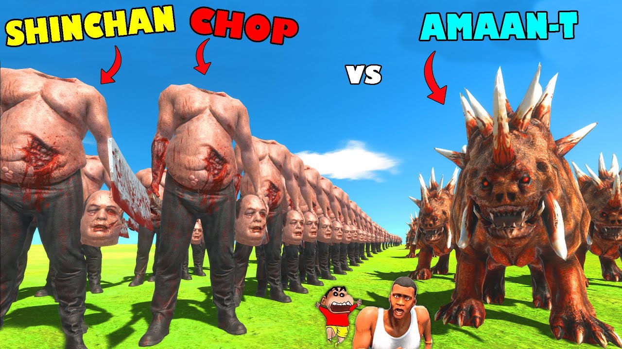 SHINCHAN vs CHOP vs AMAAN-T | ANIMAL REVOLT BATTLE SIMULATOR Dinosaur Game |AMAN-YT