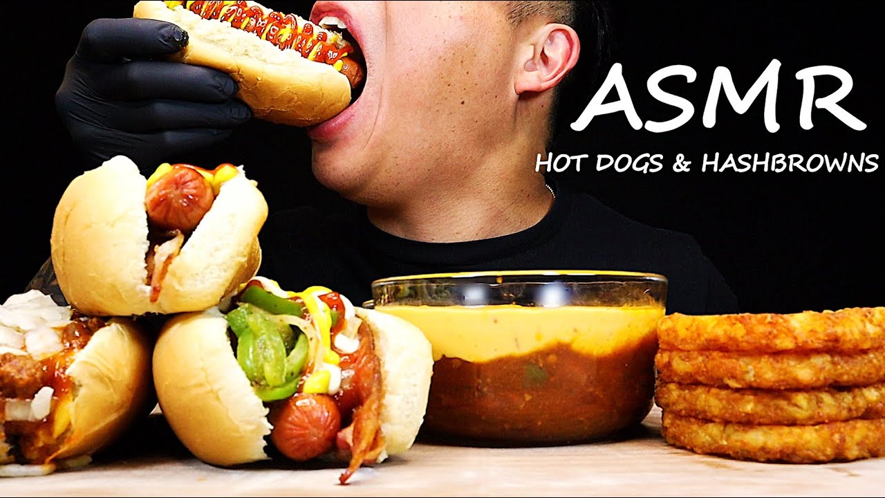 ASMR CHILI CHEESE HOT DOG LA HOT DOG & CHEESY CHILI CHEESE HASHBROWNS **SATISFYING BIG BITES**
