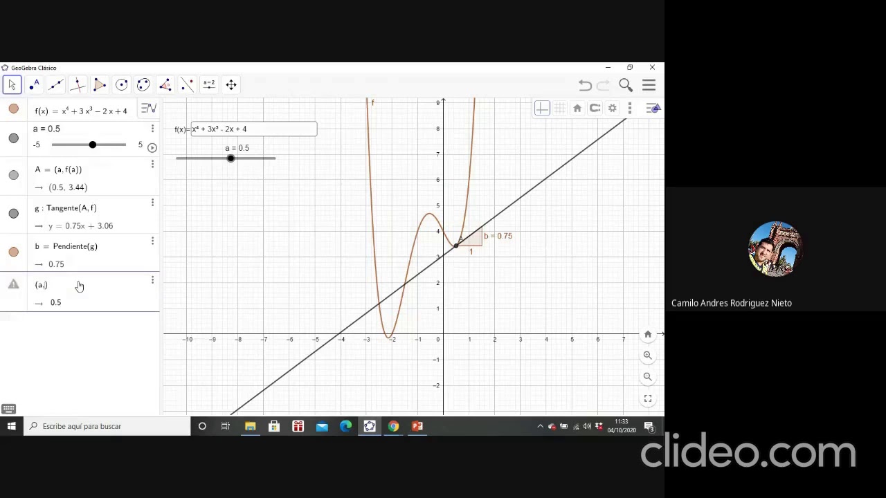 Gráfica de la derivada con deslizador GeoGebra