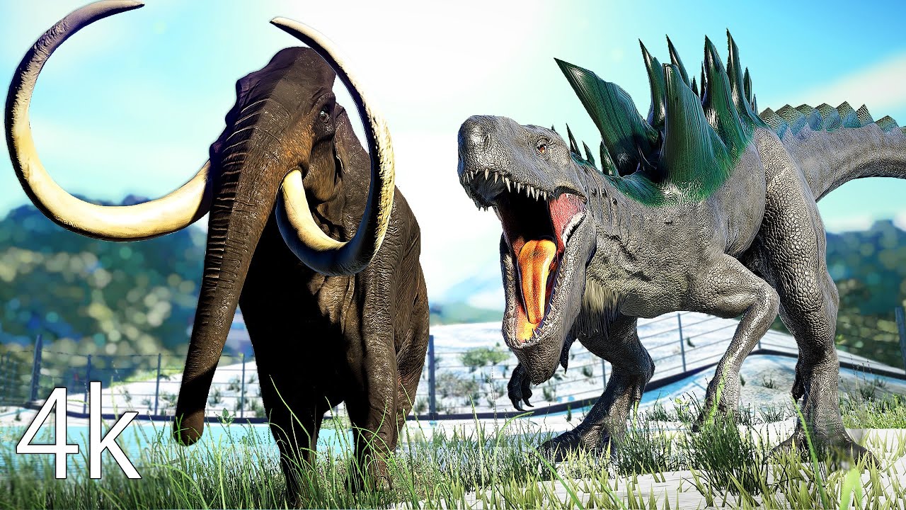 (4K) Mammoth Vs Zilla in Snow Environment | Fight & Breakout 🌍 Jurassic World Evolution