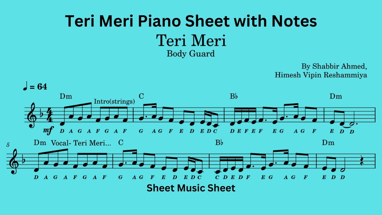 Teri Meri piano note sheet