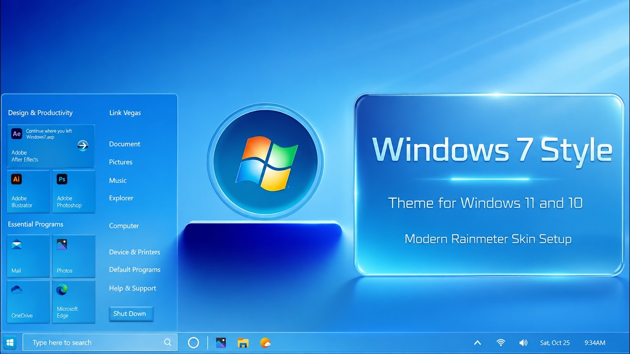 Bring Back Windows 7 Style on Windows 11 & 10 | Modern Rainmeter Skin 2025